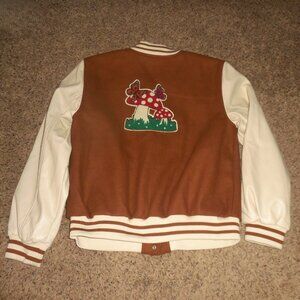 Ashley Outerwear Varsity Jacket Brown Mushroom Butterfly Decals XL